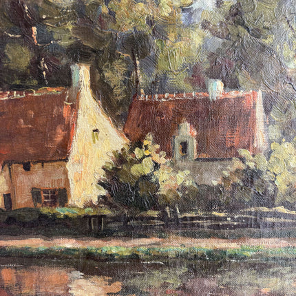Rustic Landscape Oil Painting "River Houses" Handcrafted Art Holland Art Shop