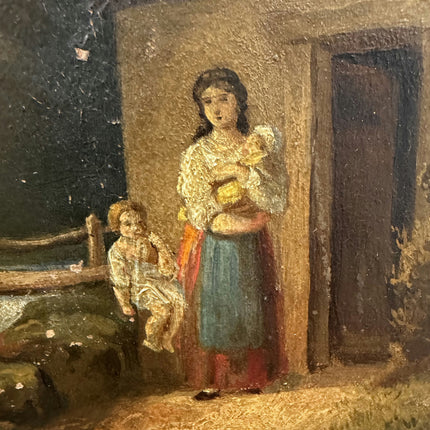 1804 Antique Landscape Oil Painting "Woman Figure" Small Art Holland Art Shop