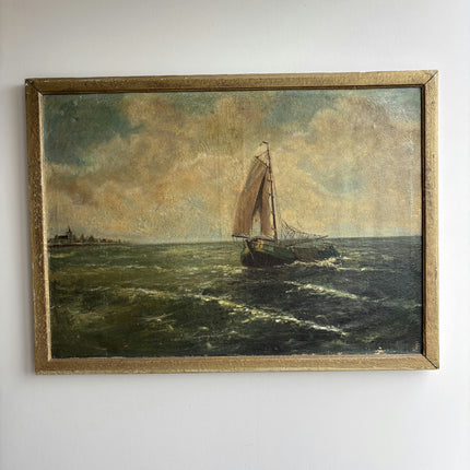 Original Seascape Oil Painting "Sailing Boat" Handcrafted Large Artwork Holland Art Shop