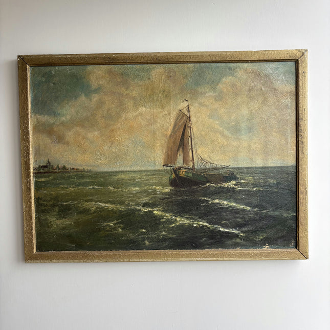 Original Seascape Oil Painting "Sailing Boat" Handcrafted Large Artwork Holland Art Shop