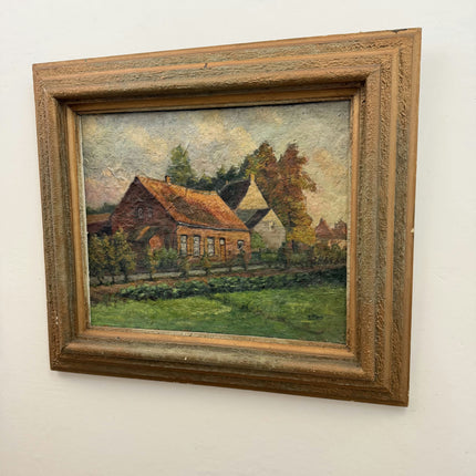 Traditional Scenery Oil Painting "Thatched Cottage" Vintage Artwork Holland Art Shop