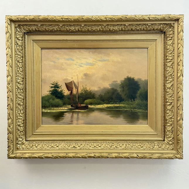 1888 Antique Seascape Oil Painting "Sailing Boat" Large Artwork Holland Art Shop