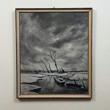 Original Landscape Drawing "Rowboat Alone" Refined Artwork Holland Art Shop
