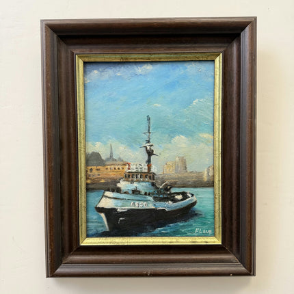 Traditional Harbor Scene Oil Painting "Painted Panel" Expressive Small Artwork Holland Art Shop