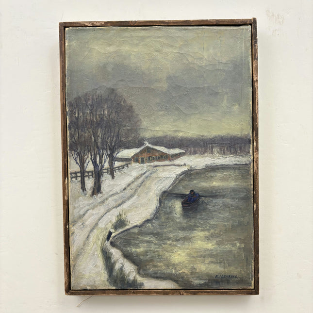 Antique Winter Landscape Oil Painting "Snowy Cottage" Classic Artwork Holland Art Shop