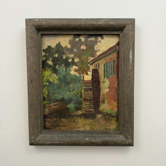 19th Century Antique Cityscape Oil Painting "Worn Paint" Artwork Holland Art Shop