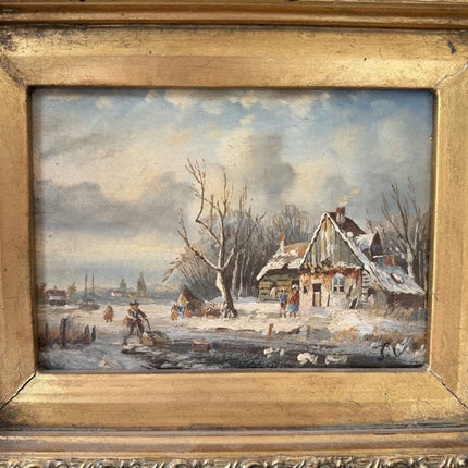19th Century Antique Seascape Oil Painting "Gilded Frame" Small Art Holland Art Shop