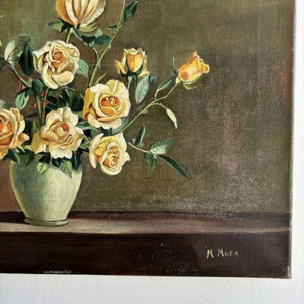 Detailed Floral Still Life Oil Painting "Yellow Roses" Timeless Small Art Holland Art Shop