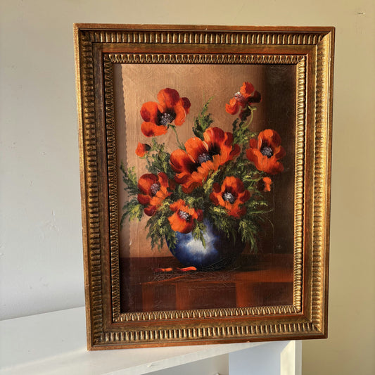 Antique Oil Painting Floral Still Life "Poppy Bouquet" Refined Medium Artwork