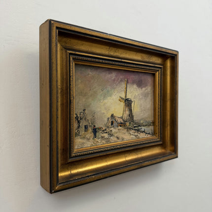 Classic Winter Landscape Oil Painting "Windmill Painting" Small Artwork Holland Art Shop