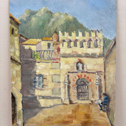 Vintage Cityscape Oil Painting "Arched Gate" Rustic Italian Artwork Holland Art Shop
