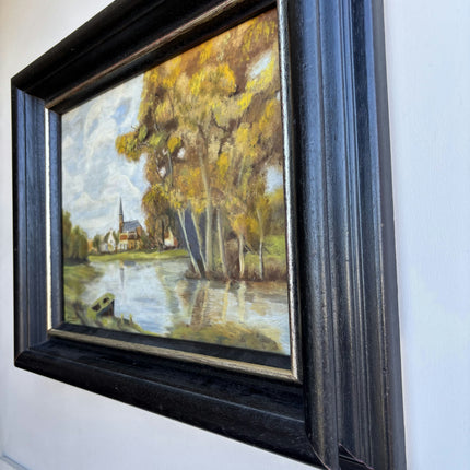 Timeless Landscape Oil Painting "River Boat" Original Artwork Holland Art Shop