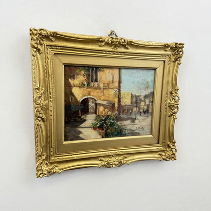 Original Cityscape Oil Painting "Gold Frame" Vintage Small Art Holland Art Shop