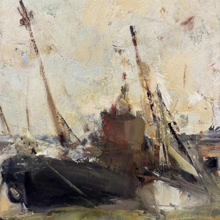 Handcrafted Harbor Scene Oil Painting "Sailing Boats" Refined Belgique Artwork Holland Art Shop
