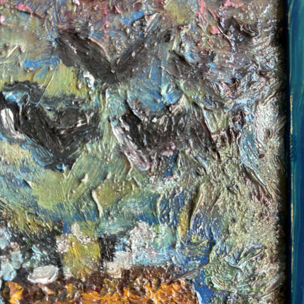 Detailed Landscape Oil Painting "Blue Frame" Timeless Small Artwork Holland Art Shop