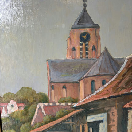 Vintage Cityscape Oil Painting "Church Tower" Original Belgique Art Holland Art Shop