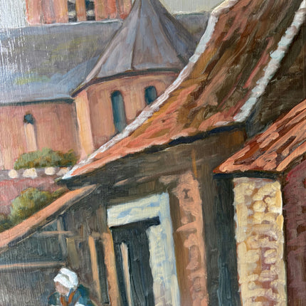 Vintage Cityscape Oil Painting "Church Tower" Original Belgique Art Holland Art Shop