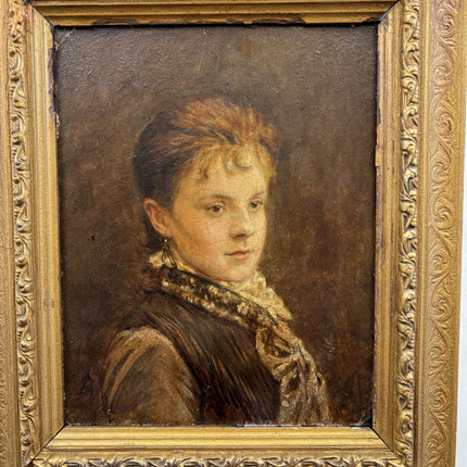 19th Century Antique Portrait Oil Painting "Old Frame" Small Artwork Holland Art Shop