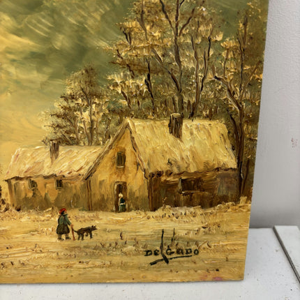 Detailed Winter Landscape Oil Painting "Thatched Cottage" Expressive Small Art Holland Art Shop
