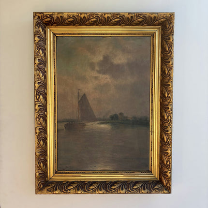 Vintage Seascape Oil Painting "Gilded Frame" Handcrafted Large Art Holland Art Shop