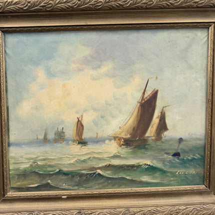 Vintage Seascape Oil Painting "Sailing Ship" Expressive Artwork Holland Art Shop
