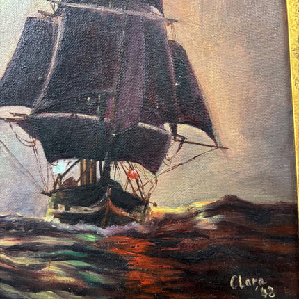 Timeless Seascape Oil Painting "Sailing Ship" Vintage Small Art Holland Art Shop