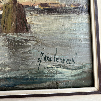 Vintage Harbor Scene Oil Painting "Cargo Ship" Handcrafted Art Holland Art Shop