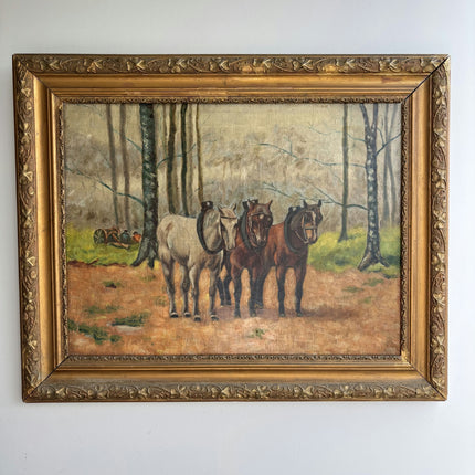 Handcrafted Animals Oil Painting "Three Horses" Vintage Large Artwork Holland Art Shop
