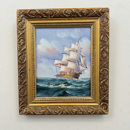Refined Seascape Oil Painting "Sailing Ship" Elegant Small Artwork Holland Art Shop
