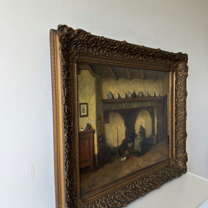 Remarkable Oil Painting Interior "Kitchen Waitress" Handcrafted Medium Artwork Holland Art Shop