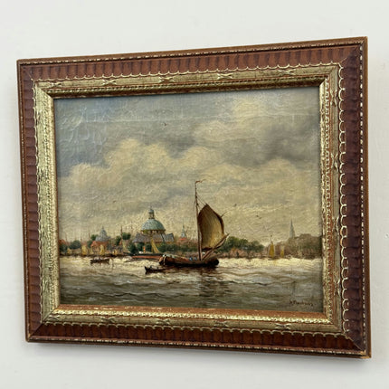 Expressive Seascape Oil Painting "Woman Head" Authentic Small Artwork Holland Art Shop