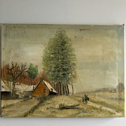 Authentic Winter Landscape Oil Painting "Snowy Cottage" Classic Small Artwork Holland Art Shop