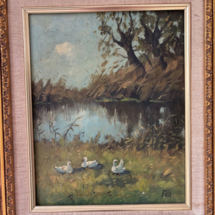 Refined Animals Oil Painting "White Ducks" Traditional Art Holland Art Shop
