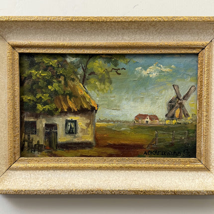 Elegant Landscape Oil Painting "Thatched Cottage" Handcrafted Small Art Holland Art Shop