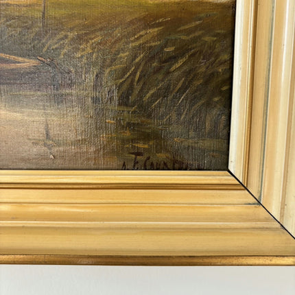 19th Century Antique Seascape Oil Painting "Windmill Tower" Dutch Artwork Holland Art Shop