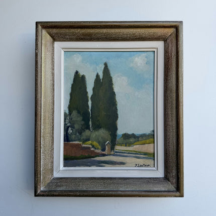 Traditional Landscape Oil Painting "Tall Cypress" Vintage Small Artwork Holland Art Shop
