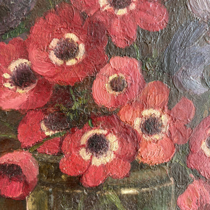 19th Century Antique Oil Painting "Red Anemones" Art Holland Art Shop