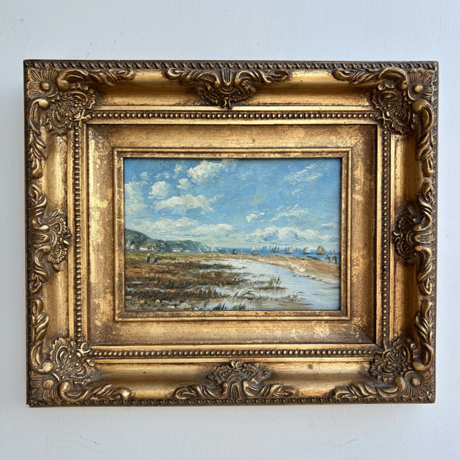 Rustic Seascape Oil Painting "Gilded Frame" Timeless Small Art Holland Art Shop