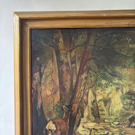 19th Century Antique Animals Oil Painting "Forest Deer" Art Holland Art Shop