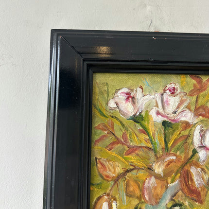 Handcrafted Floral Still Life Oil Painting "Green Vase" Expressive Small Artwork Holland Art Shop