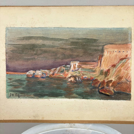 Expressive Seascape Drawing "Rocky Shore" Detailed Small Artwork Holland Art Shop