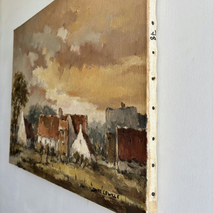 Vintage Landscape Oil Painting "Village Houses" Authentic Artwork Holland Art Shop