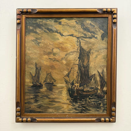 Vintage Seascape Oil Painting "Sailing Boats" Traditional Art Holland Art Shop