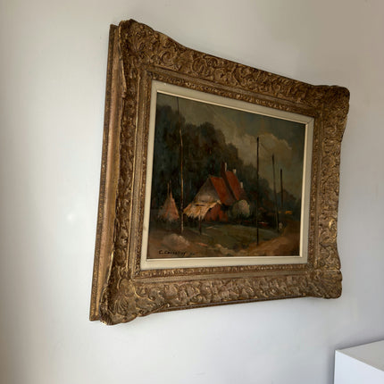Handcrafted Oil Painting Landscape "Red Roofs Scene" Authentic Belgique Art Holland Art Shop
