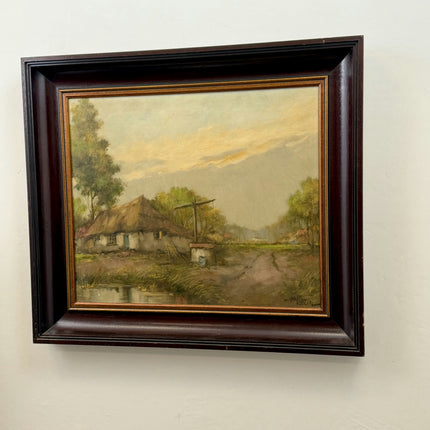 Expressive Landscape Oil Painting "Thatched Cottage" Vintage Large Artwork Holland Art Shop