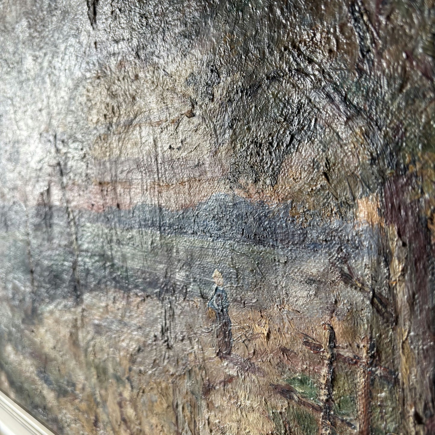 Striking Landscape Oil Painting "Woman With Basket" Classic Medium Art