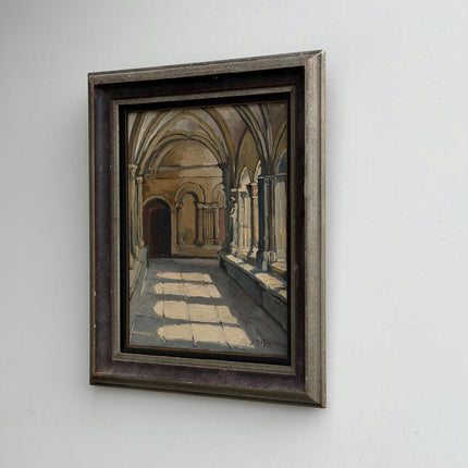 Jean Dohmen 1944 Church Interior Oil Painting "Arched Corridor" Artwork Holland Art Shop