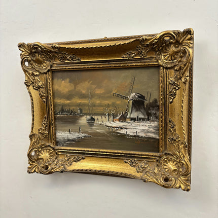 Detailed Winter Landscape Oil Painting "Gilded Frame" Elegant Small Artwork Holland Art Shop