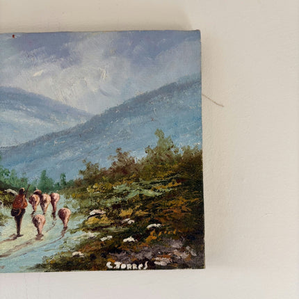 Handcrafted Landscape Oil Painting "Shepherd Walking" Detailed Small Art Holland Art Shop