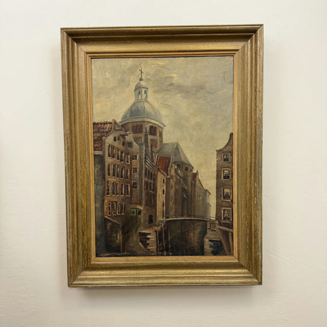 Rustic Cityscape Oil Painting "Church Dome" Expressive Large Artwork Holland Art Shop